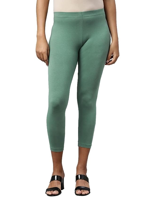 Maya Boutique Women Mid Rise Cropped Length Leggings-Leaf Green