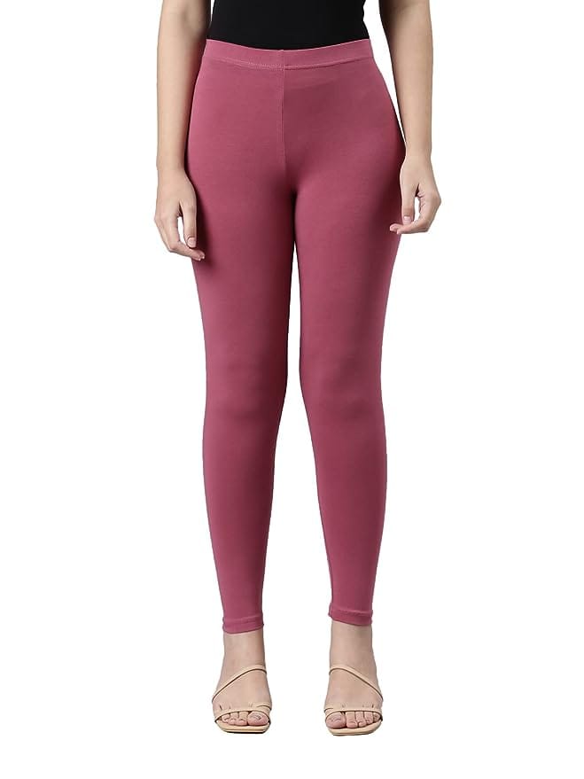 Maya Boutique Women Mid Rise Cropped Length Leggings-Light Wine