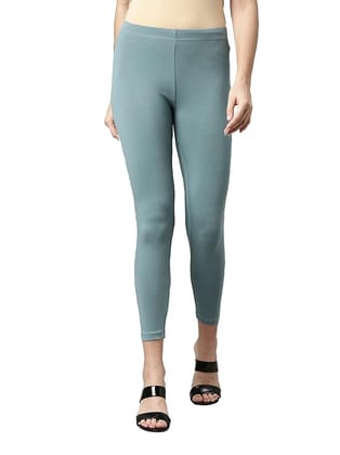 Maya Boutique Women Mid Rise Cropped Length Leggings-Ocean Green