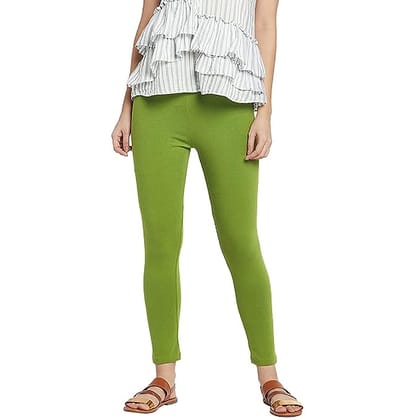 Maya Boutique Women Mid Rise Cropped Length Leggings-Pista Green