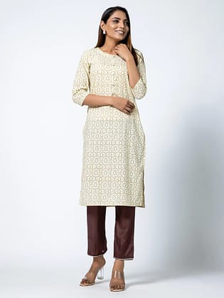 Beige Straight Batik Cotton Kurti