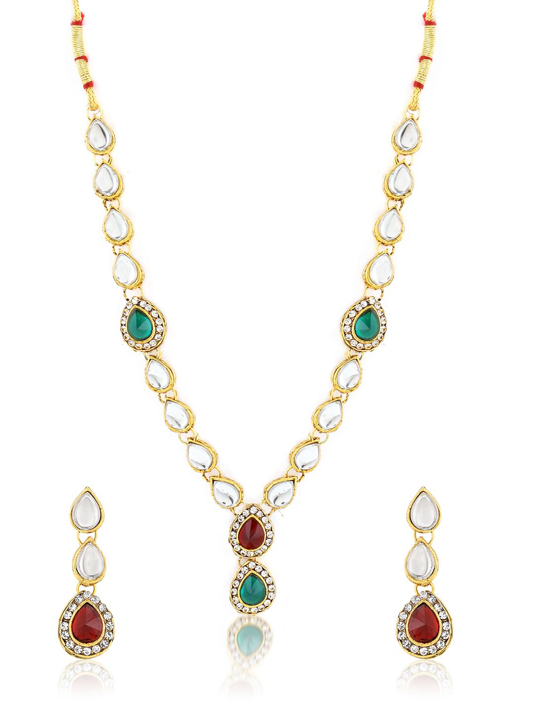 LIVE EVIL Necklace set for Women Handmade Red & Green Kundan Stone work Gold Plated Necklace with Earring Set Fashion Jewellery for Women Girls |Cubic Zirconia CZ| Traditional |Wedding Engagement