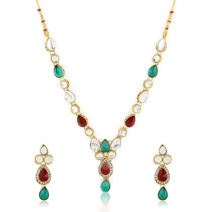 LIVE EVIL Necklace set for Women Handmade Red & Green Kundan Stone work Gold Plated Necklace with Earring Set Fashion Jewellery for Women Girls |Cubic Zirconia CZ| Traditional |Wedding Engagement