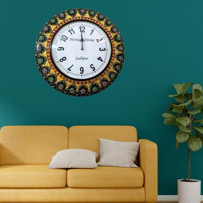 HERITAGE DIVINE Wooden Flore Unique Multicolor Design Wall Clock Round Handcrafted Handpainted Rajasthani Showpeace Wall Clock 18 * 18 (b548)