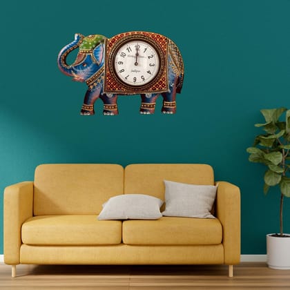 HERITAGE DIVINE Handicarft Handpainted Royal Rajasthani Wall Clock for Home Decor, Decoration Living Room Gifted Item (Elephant Wall Clock)