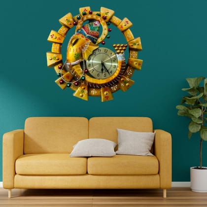 HERITAGE DIVINE Wooden Flore Unique Multicolor Design Wall Clock Round Handcrafted Handpainted Rajasthani Showpeace Wall Clock 18 * 18 (b1258)