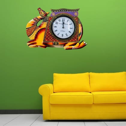 HERITAGE DIVINE Handicarft Handpainted Royal Rajasthani Wall Clock for Home Decor, Liviving Room Gifted Item (Camel Clock)