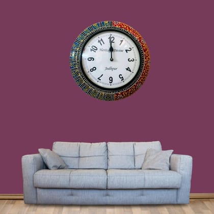 HERITAGE DIVINE Wooden Flore Unique Multicolor Design Wall Clock Round Handcrafted Handpainted Rajasthani Showpeace Wall Clock 18 * 18 (k2688)