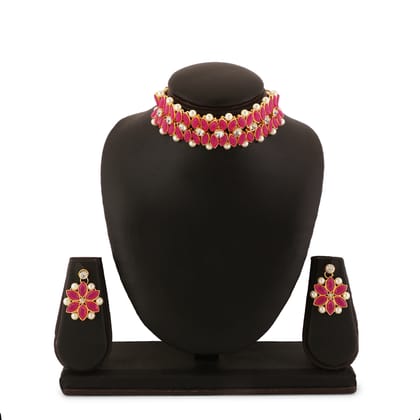 LIVE EVIL Ceremony Choker Set for Women Handmade Pink Beads and Pearl Work Gold Plated Choker with Earring Set Fashion Jewellery for Women Girls |Traditional |Wedding Engagement