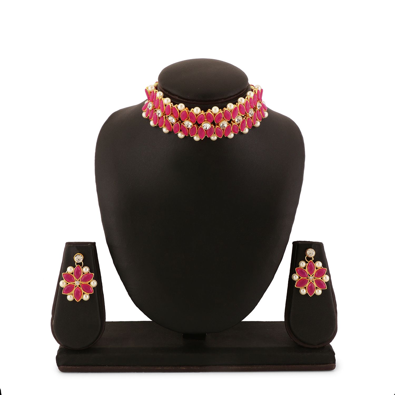 LIVE EVIL Ceremony Choker Set for Women Handmade Pink Beads and Pearl Work Gold Plated Choker with Earring Set Fashion Jewellery for Women Girls |Traditional |Wedding Engagement