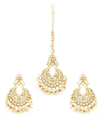 Live Evil Maang Tikka With Earrings Set Gold Plated Kundan & Pearl Earring Set with Maang Tikka for Women| Kundan Pearl Drop Fashion Jewellery For Girls | Religious Traditional|Wedding | Bridal