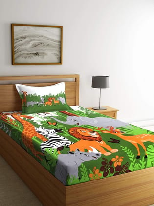 SWHF Chic Home Kids Cotton Single Bed Sheet with One Pillow Covers (Jungle)