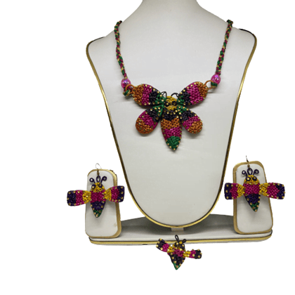 Handmade Adjustable Flower Design Beads Choker Necklace & Earring Set for Women & Girls Fashion | Traditional Necklace set | Embroidery | Accessories Jewellery.