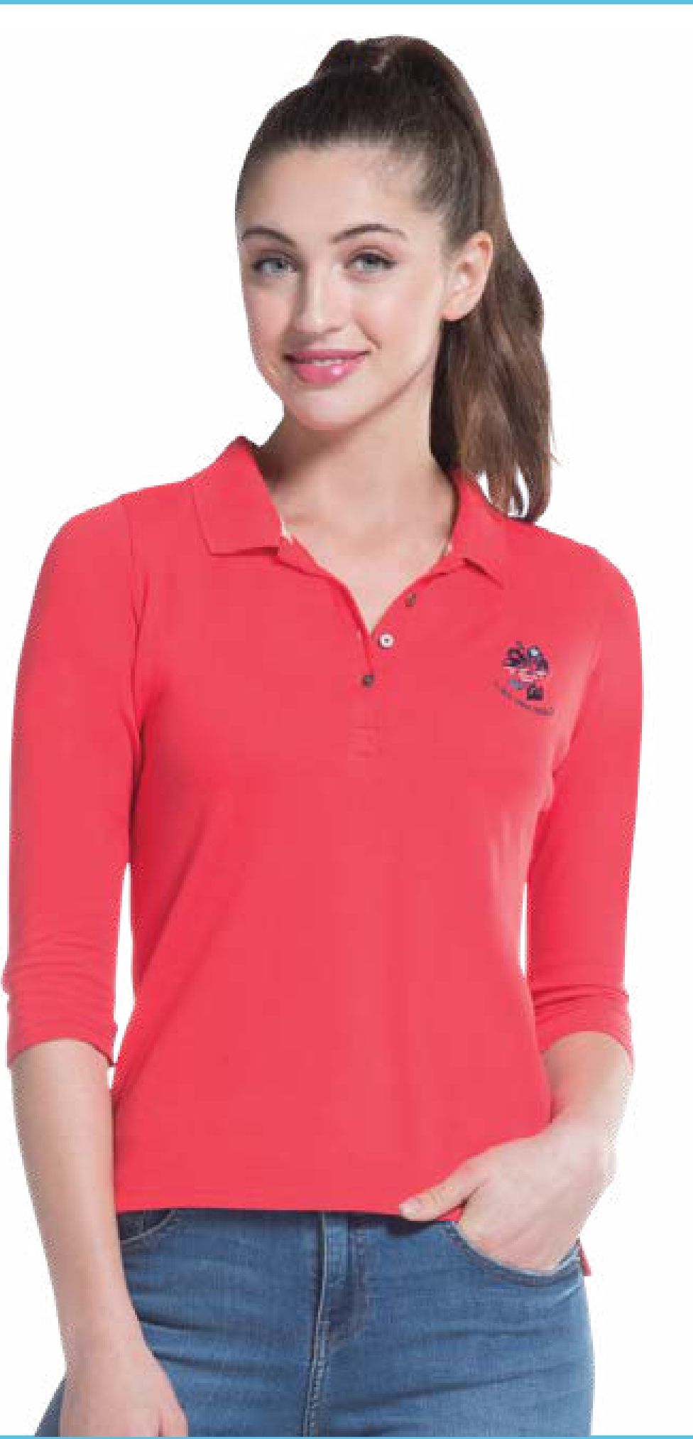 Women's 3/4 Polo T-Shirt Style No. UL10 (Hibiscus)