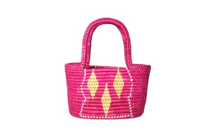 Handmade Sikki pink color Square Basket