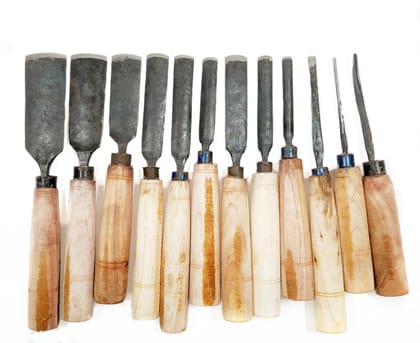 Wood Carving-Designing, Slightly Round Chisel 12Pcs Set With Wooden handle Combination Chisel Set (Pack of 12)