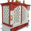 Wood To Cart Beautiful MDF Wooden Copper Temple/Jali Pooja Mandir for Home and Office/Wall Mounted Temple/Puja Stand(White Red - 18x9x22 inches)