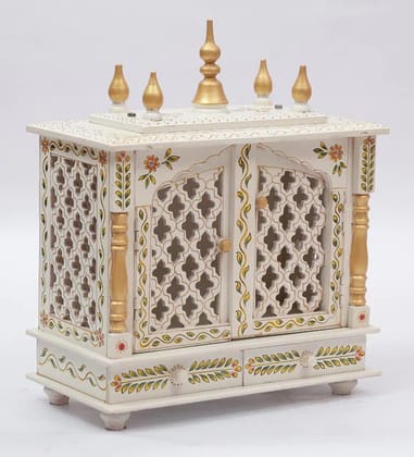 Wood To Cart® Beautiful MDF Wooden Temple/Jali Pooja Mandir for Home and Office/Wall Mounted Temple/Puja Stand(White - 18x9x22 inches)