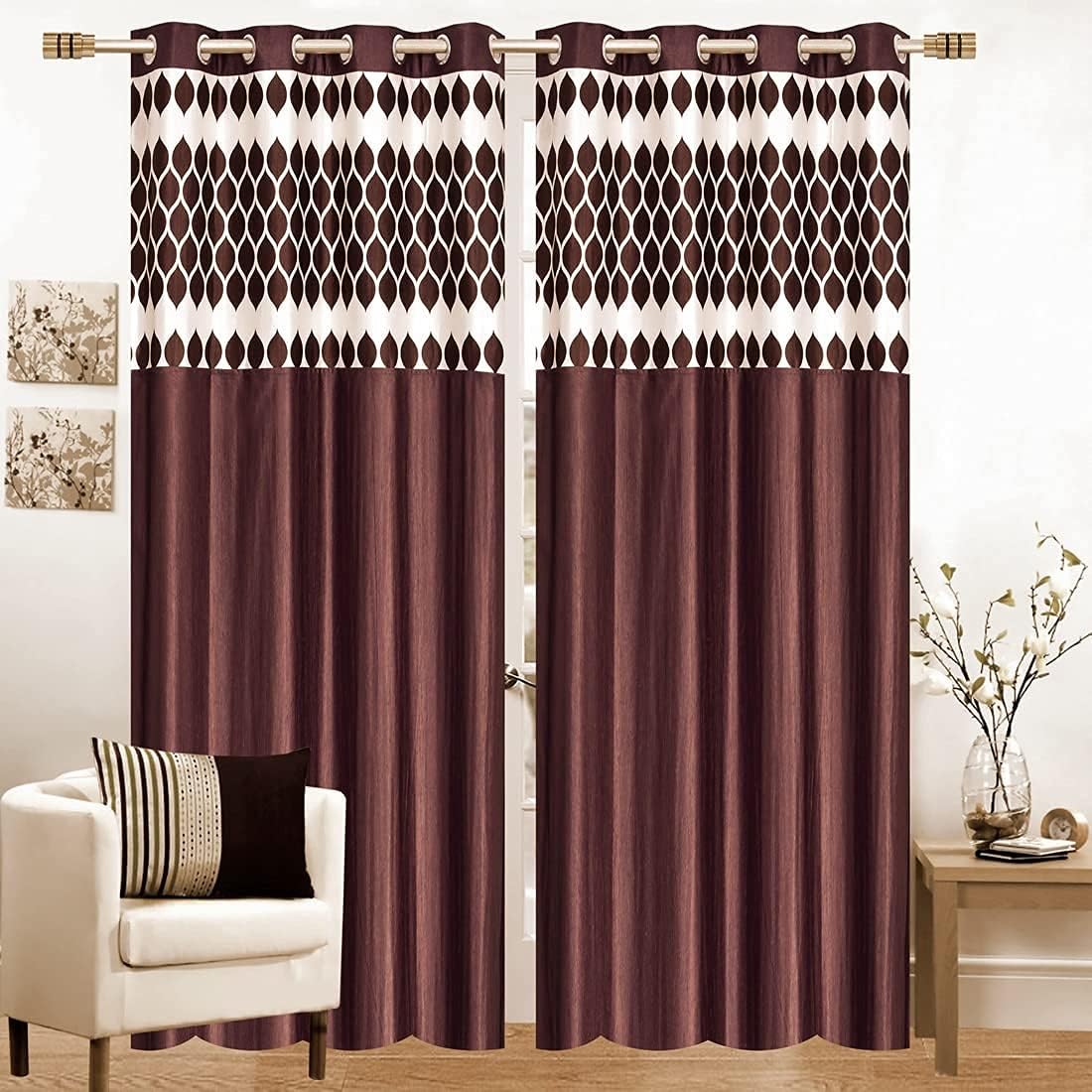 Long Crush Patch Curtain - Light Brown