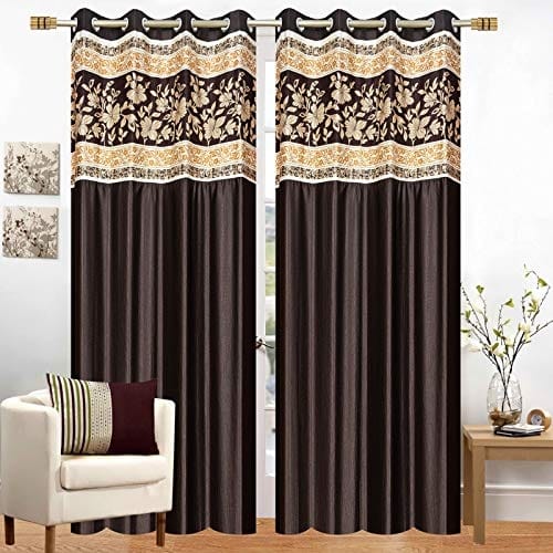 RIBBON DECOR Polyester Window Fancy Floral Long Crush Patch Curtain