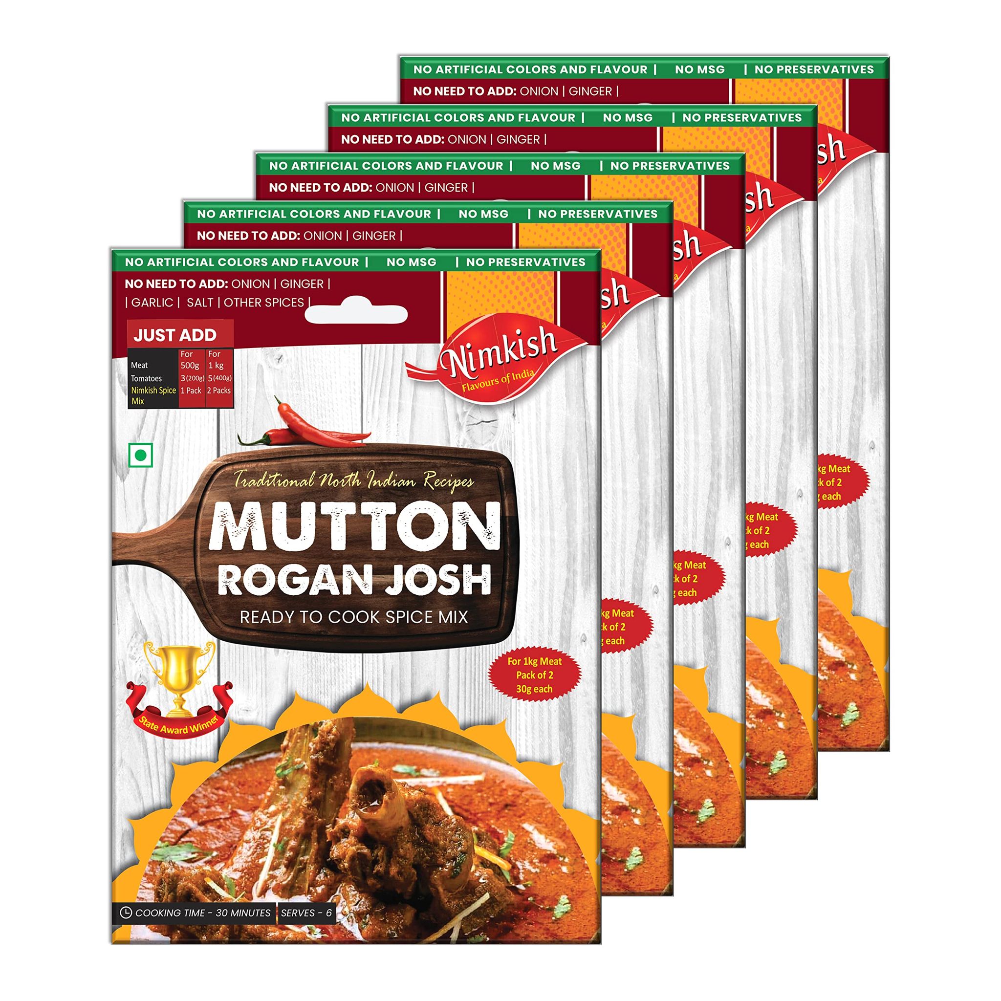 Nimkish Mutton Rogan Josh Masala Pack of 5 (60g each), Ready to Cook Spice Mix