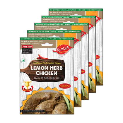 Nimkish Lemon Herb Chicken Masala Pack of 5 (50g each), Ready to Cook Spice Mix