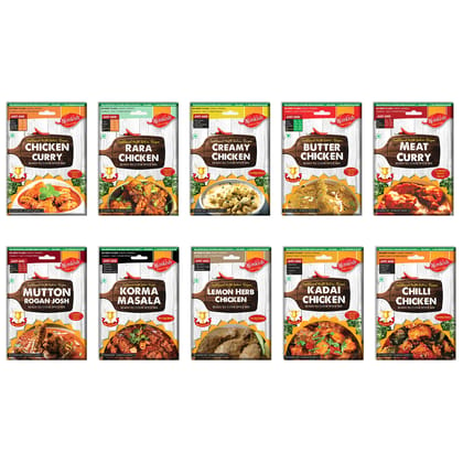 Nimkish Curries/Gravy Ready to Cook Spices Combo Pack of 10, Instant Masala for Tasty Dishes