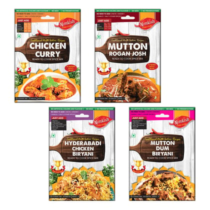 Nimkish Biryani & Curries Ready to Cook Spices Pack of 4, Instant Masala for Rice and Gravy