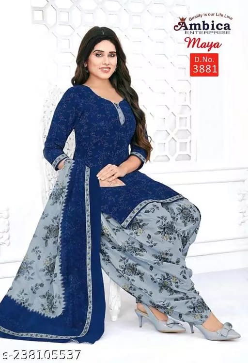 Elegant Crepe Patiala Suit Material for a Classy Look-Blue (unstitched)