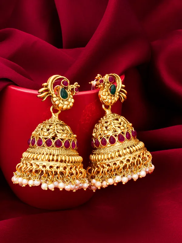 Blee19 Women Gold-Plated Dome Shaped Jhumkas Earrings