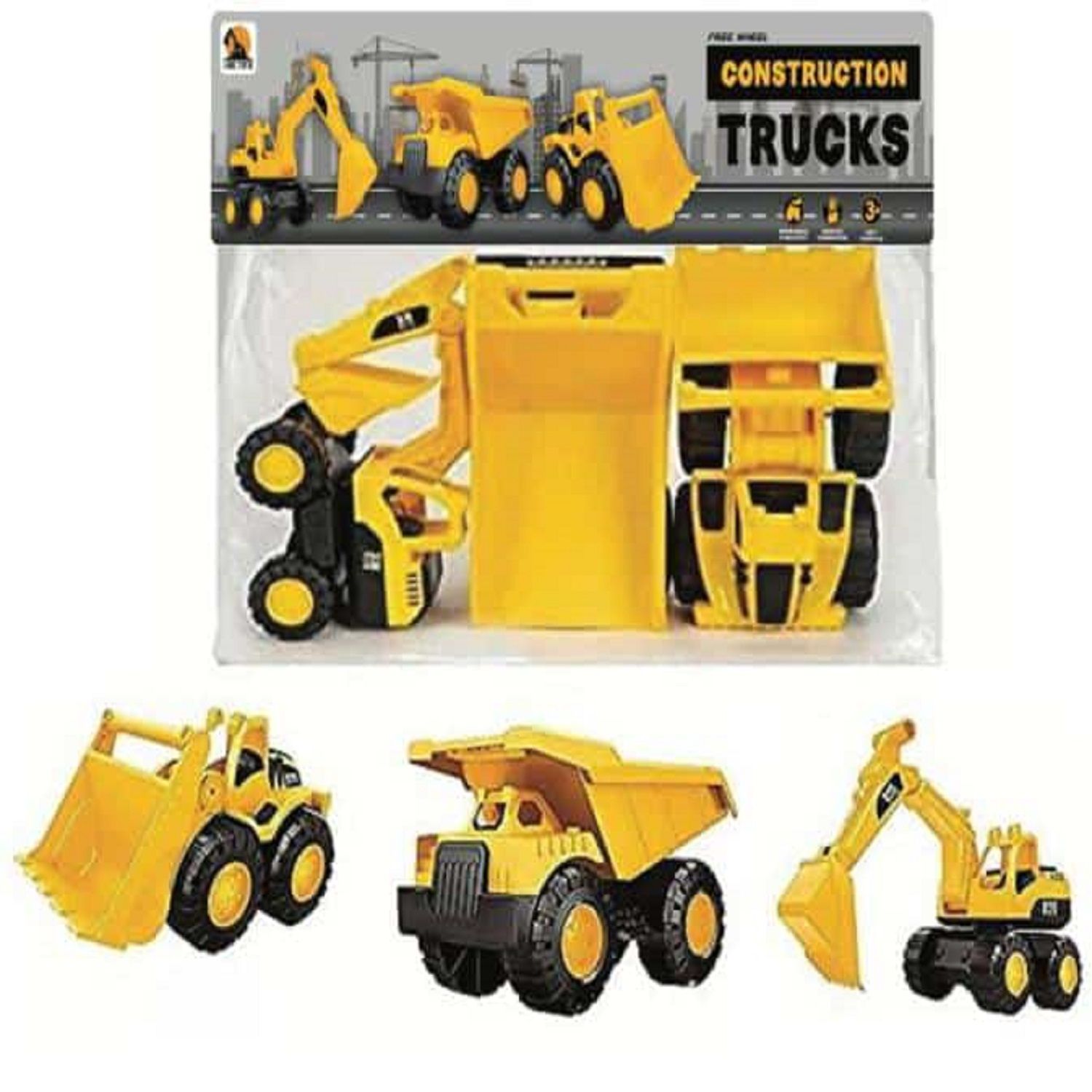 Heavy Duty JCB Construction Truck Combo Set ( Pack of 3 Yellow Color )