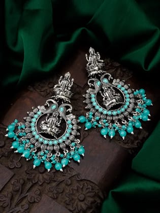 Blee19 Brass Silver Oxidised Plating Moksha Boho Style Chandbali Earrings For Women And Girls