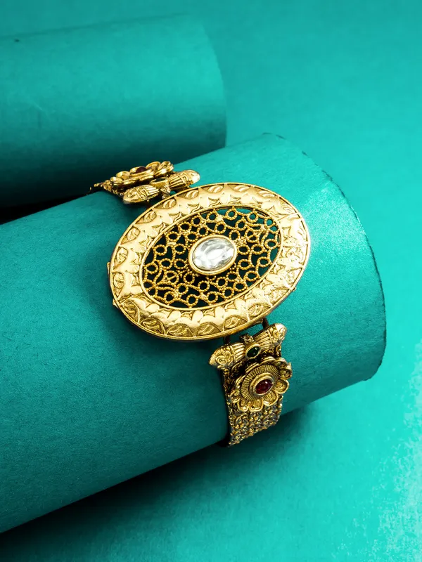 Gold Plated Antique Design Freesize Bracelet for Women