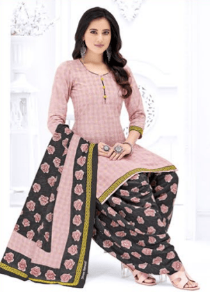 Monira Women's Pink Cotton Printed Unstitched Salwar Suit Material