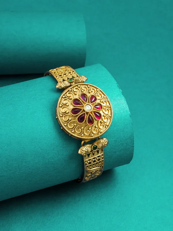 Gold Plated Antique Design Freesize Bracelet for Women