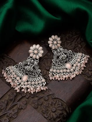 Blee19 Brass Silver Oxidised Plating Moksha Boho Style Chandbali Earrings For Women And Girls