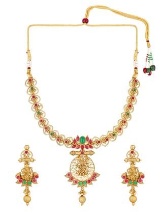 Blee19 Gold-Plated Stone-Studded Jewellery Set