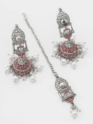 Silver Oxidised Gajari Temple Choker Jewelry Set for Women