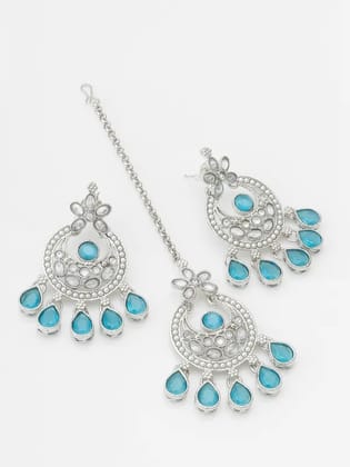 Silver Plated AD Necklace Jewellery Set With Earrings Suited For Party Wedding Festive For Women