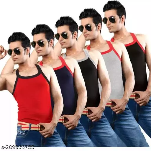 Pack of 5 Men Cotton Color Gym Vest|Machine Wash