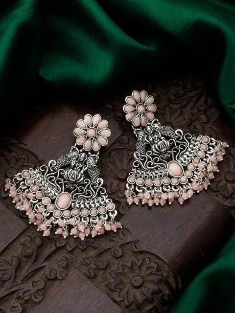 Silver Replica Chandbali Earrings With Gunguroos, Green