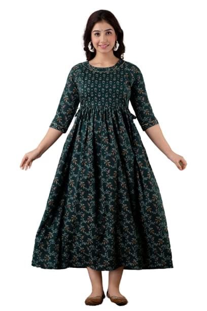 vishuddhi Creation Women's Cotton Floral Printed Anarkali Maternity Feeding Kurti-Green