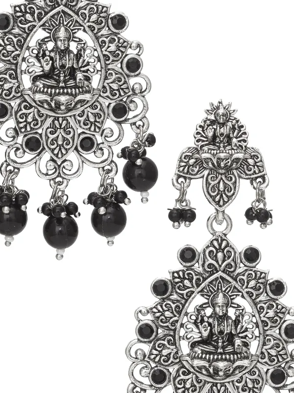 Blee19 Brass Silver Oxidised Plating Moksha Boho Style Chandbali Earrings For Women And Girls