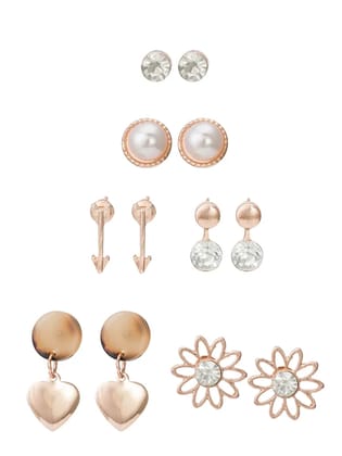 Blee19 Set Of 6 Rose Gold Tone Smart Casual Wear Studs & Drop Earrings For Women & Girls