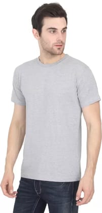 Men Solid Round Neck Pure Cotton Grey T-Shirt