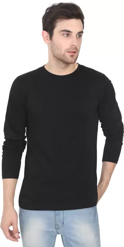 Men Solid Round Neck Pure Cotton Black T-Shirt