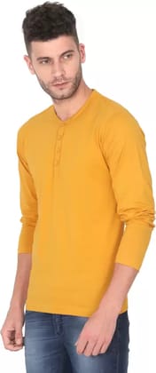 Men Solid Round Neck Pure Cotton Yellow T-Shirt