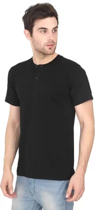 Men Solid Henley Neck Pure Cotton Black T-Shirt