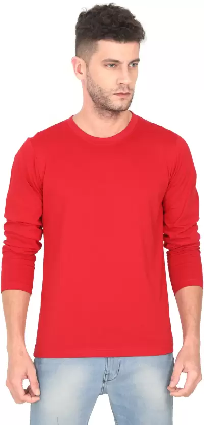 Men Solid Round Neck Pure Cotton Red T-Shirt