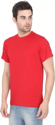 Men Solid Round Neck Pure Cotton Red T-Shirt